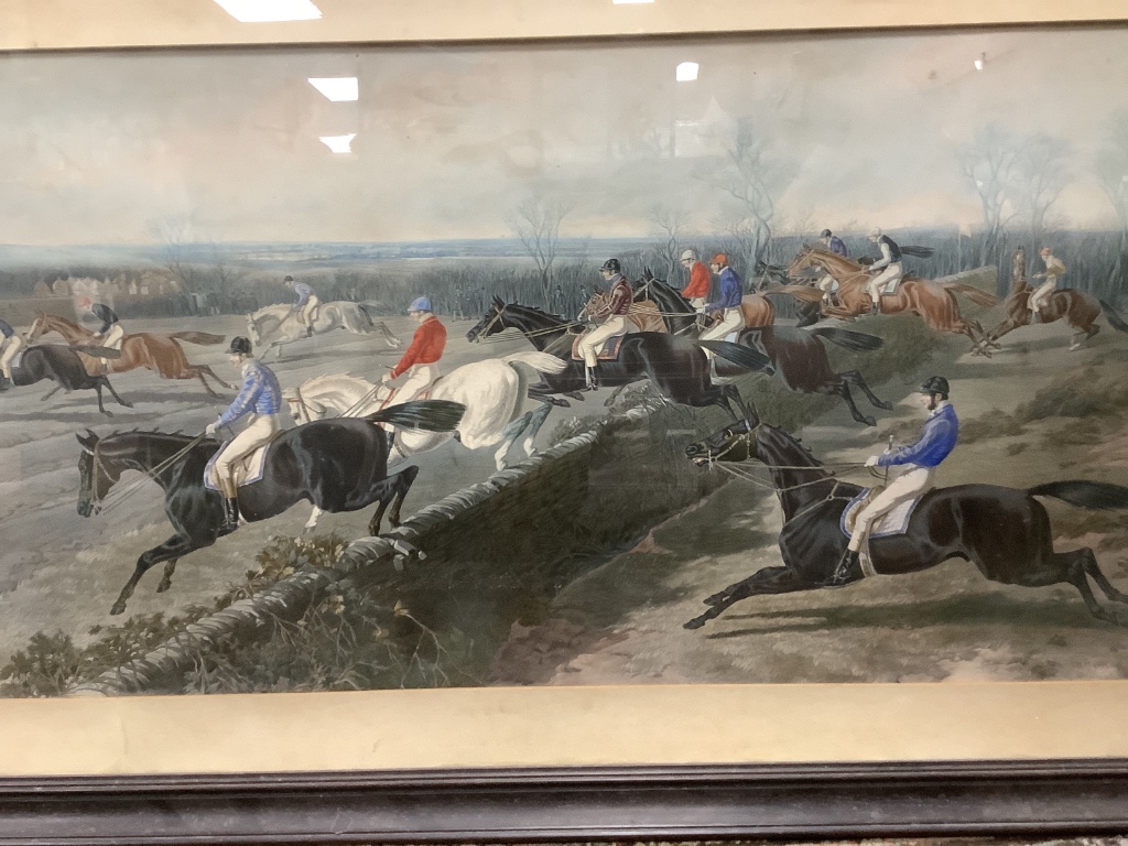 After J.F. Herring Snr., chromolithograph, Steeplechase scene, signed in the plate, 51 x 105cm